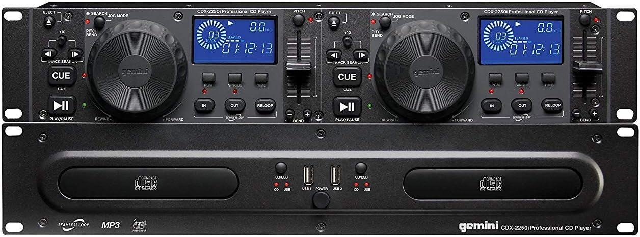 Gemini CDX-2250i Pro DJ Dual Two Deck Rack Mount CD/MP3 Media Player w/USB Bundle with Rockville RXS20 Portable Mixer Stand - Adjustable Height and Width!