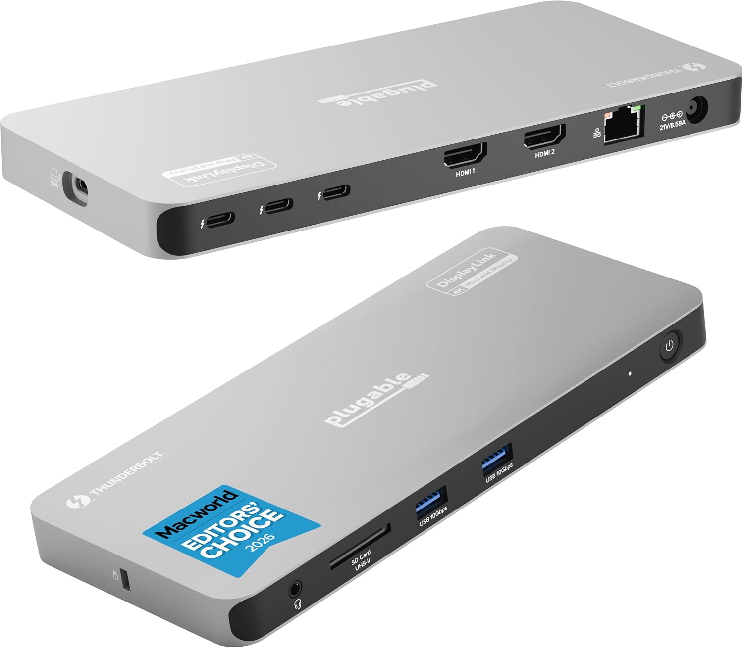 Plugable Thunderbolt 4 Dock for Quad Monitors 100W, Thunderbolt Docking Station Connects up to Four 4K Monitors for Windows and Mac Laptops, 2x HDMI, 4x Thunderbolt 4/USB C, Driver Required TBT-6950PD