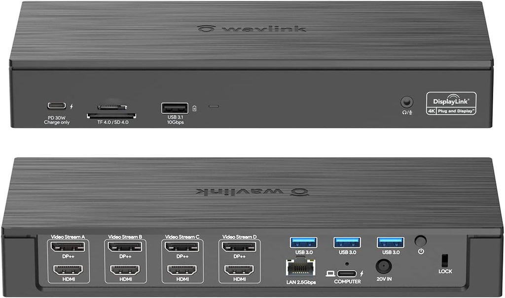 WAVLINK USB-C Quad 4K Docking Station with 100W PD for Thunderbolt 4/3, MacBook Neo, Mac/Windows/Chrome, USB C Universal Displaylink Dock- 4 HDMI, 4 DisplayPort, 2.5G Ethernet, USB, SD/TF Slot,Audio