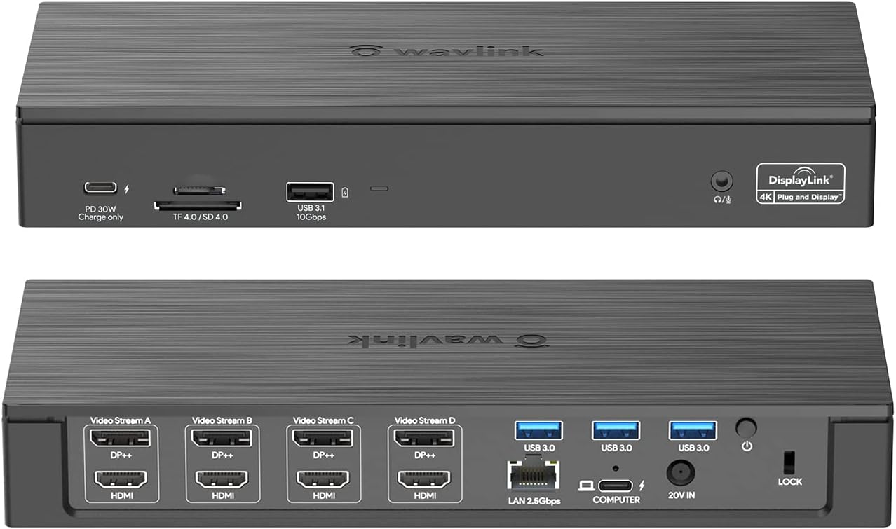 WAVLINK USB-C Quad 4K Docking Station with 100W PD for Thunderbolt 4/3, MacBook Neo, Mac/Windows/Chrome, USB C Universal Displaylink Dock- 4 HDMI, 4 DisplayPort, 2.5G Ethernet, USB, SD/TF Slot,Audio