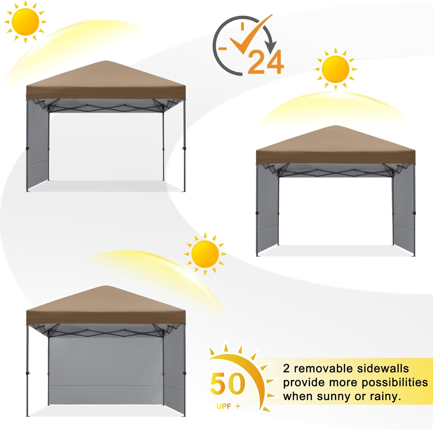 COOSHADE Pop Up Canopy Tent 10x10 with 2 Sidewalls, Outdoor Shade Instant Canopy Tents(Khaki)