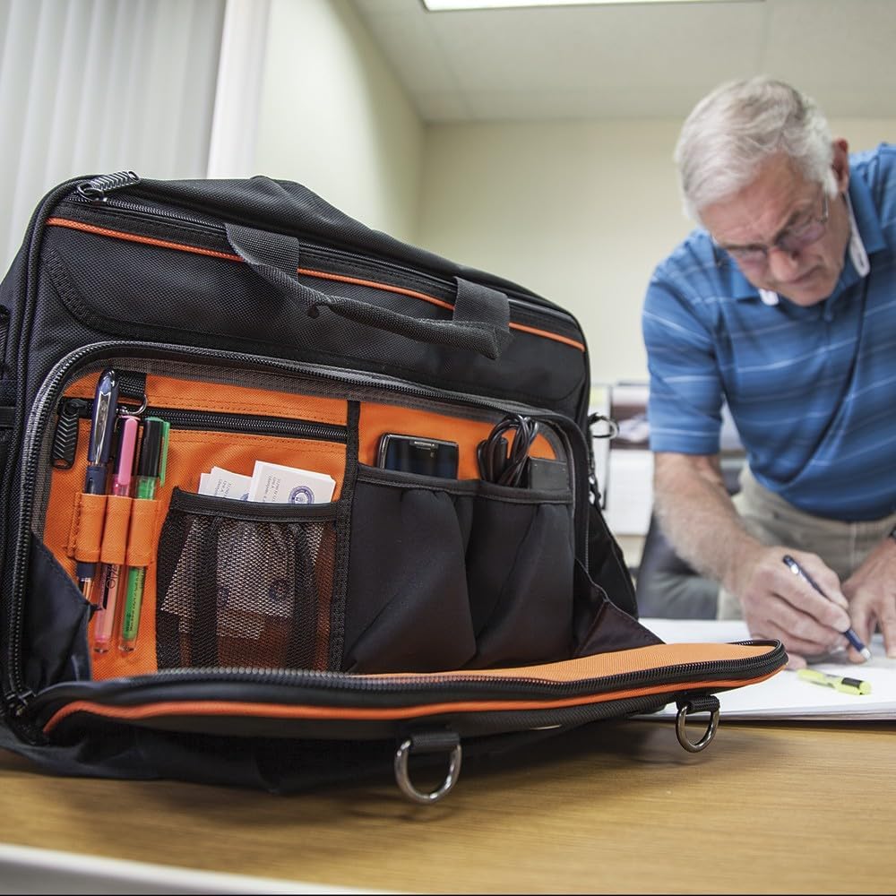 Klein Tools 55455M Tool Bag, Tradesman Pro Tech Bag with Laptop Pocket, Black and Orange