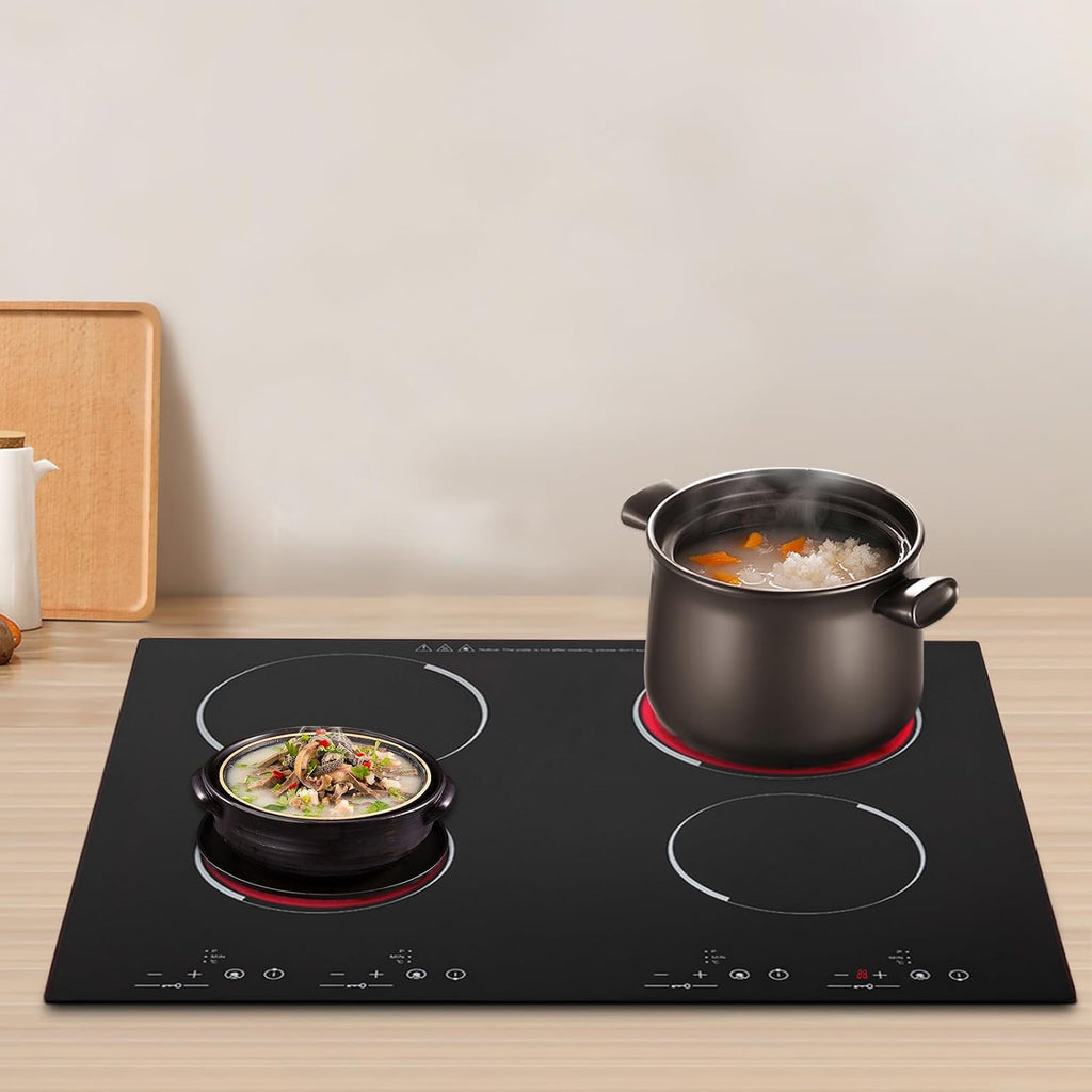 Electric Ceramic Cooktop 110V Built-in Electric Stove Top Induction Radiant Cooktop Sensor Touch Control 2/3/4 Burners 9 Power Levels, 120 Min Timer for Home All Cookware (4 Burners)