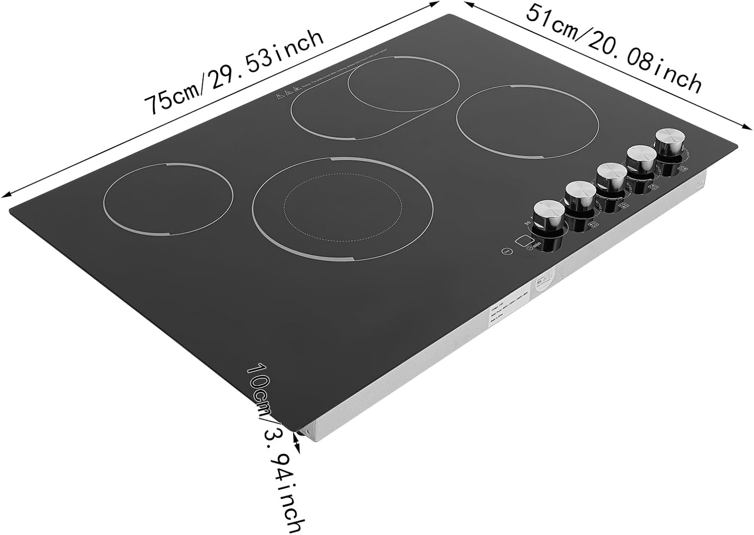 30'' Electric Cooktop with 4 Burners, 1200W Electric Stove with Adjustable Timer&Safe Lock, Top Built-In Cooktop with 5 Heating Level, Lockable Knob Control, No Plug, 110V