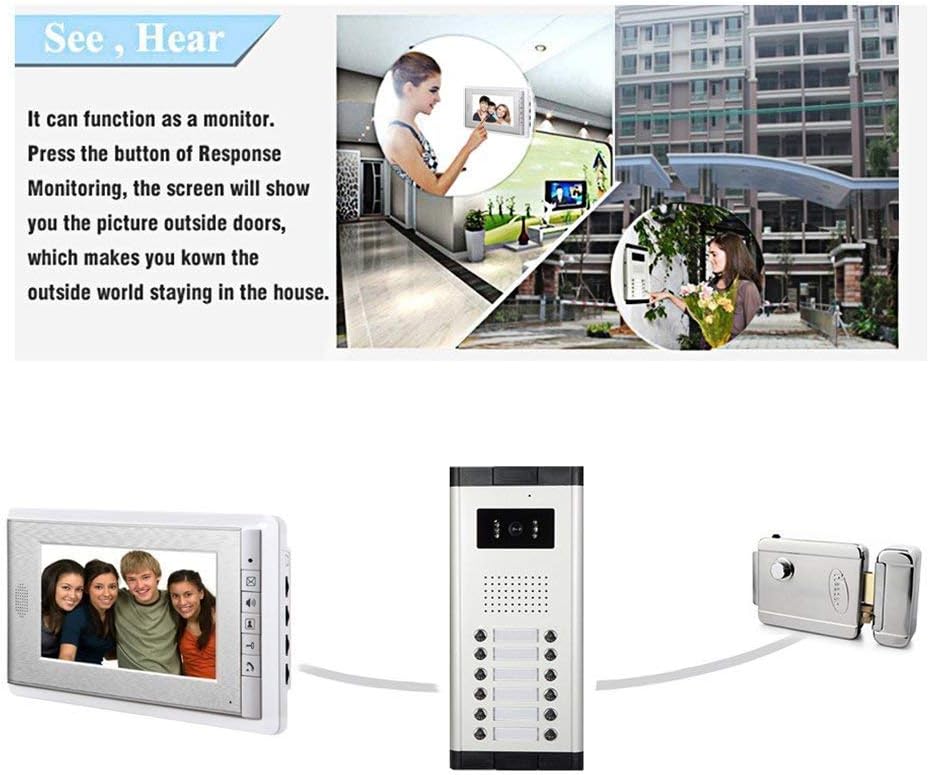 12 Units Apartment Intercom Wired 7 Inch Monitor Video Intercom Doorbell Door Phone Audio Visual Intercom Entry Access System