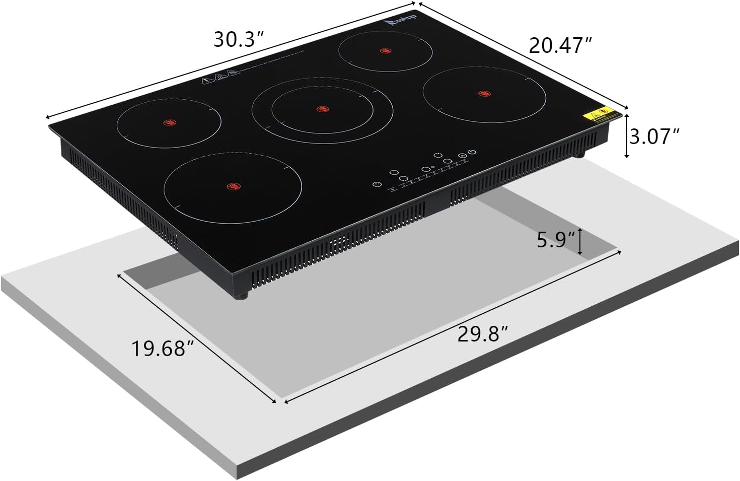 Winado 5 Burners Electric Ceramic Cooktop 30 inch, 220-240V Flat Top Stove, Multi-function Elecric Stove Top w/9 Heating Level, Kid Safety Lock, Sensor Touch Control, Timer Setting 7600W, No Plug