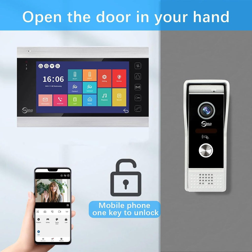 Wired Video Apartment Doorbell Intercom,1080P HD Touch Screen Monitor with Camera,7 Inch Ring Video Doorbell,TUYA WiFi Smart Home Video Intercom,Night Vision,Two-Way Audio (2 Monitor+1 Bell+1 Camera)