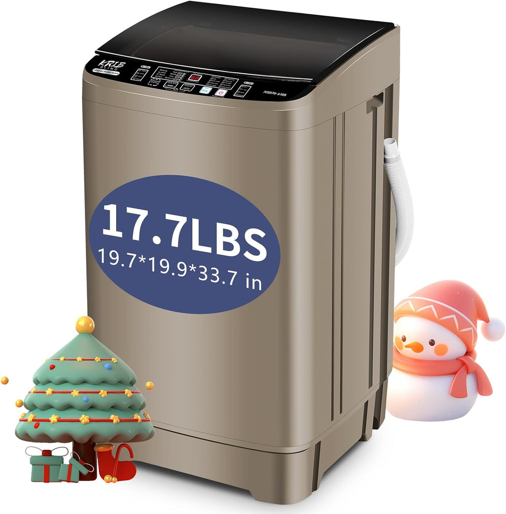 Krib Bling 17.7 lbs Full-Automatic Washing Machine with Drain Pump, Compact Washer, 10 Wash Program & 8 Water Level, Ideal for Apartment, Dorm, RV Gold