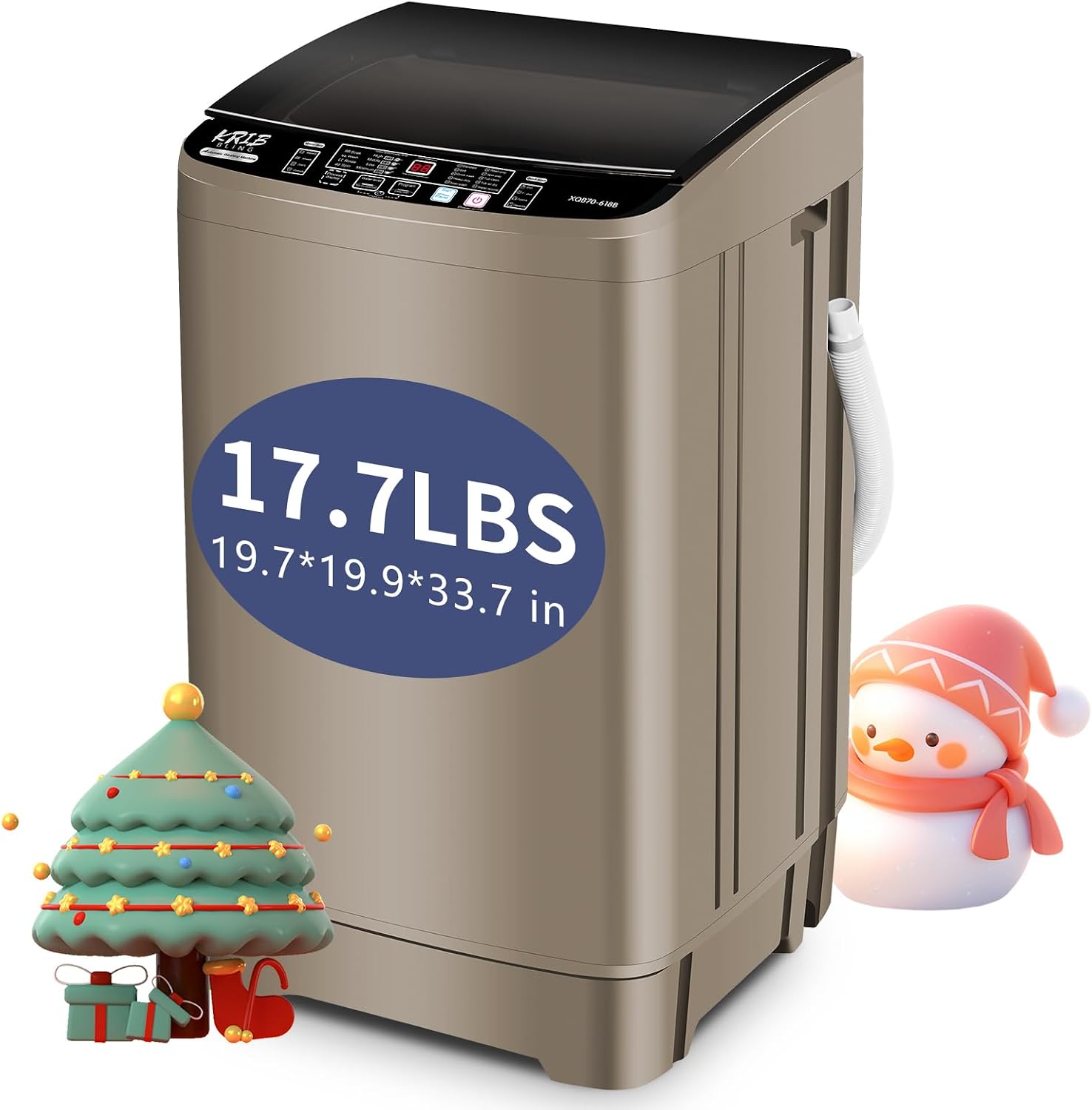 Krib Bling 17.7 lbs Full-Automatic Washing Machine with Drain Pump, Compact Washer, 10 Wash Program & 8 Water Level, Ideal for Apartment, Dorm, RV Gold