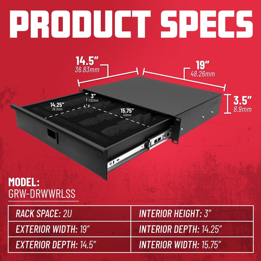 Gator Rackworks Wireless Microphone Rack Mount Drawer - Fits 4 Wireless Microphones and Body Packs, 2U Design (GRW-DRWWRLSS)