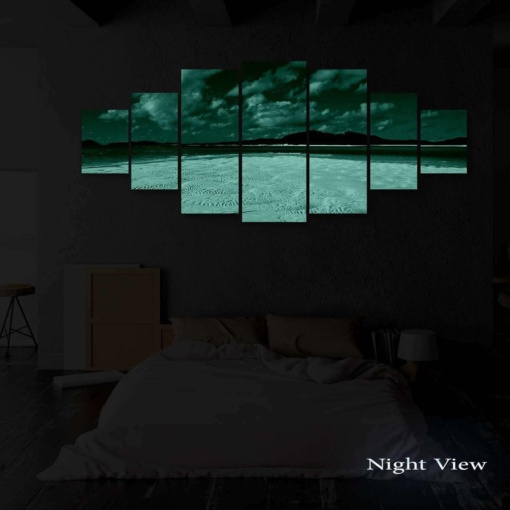 Startonight Large Canvas Wall Art Beach - Island in the Clear Blue Ocean - Huge Framed Modern Set of 7 Panels 40' x 95'