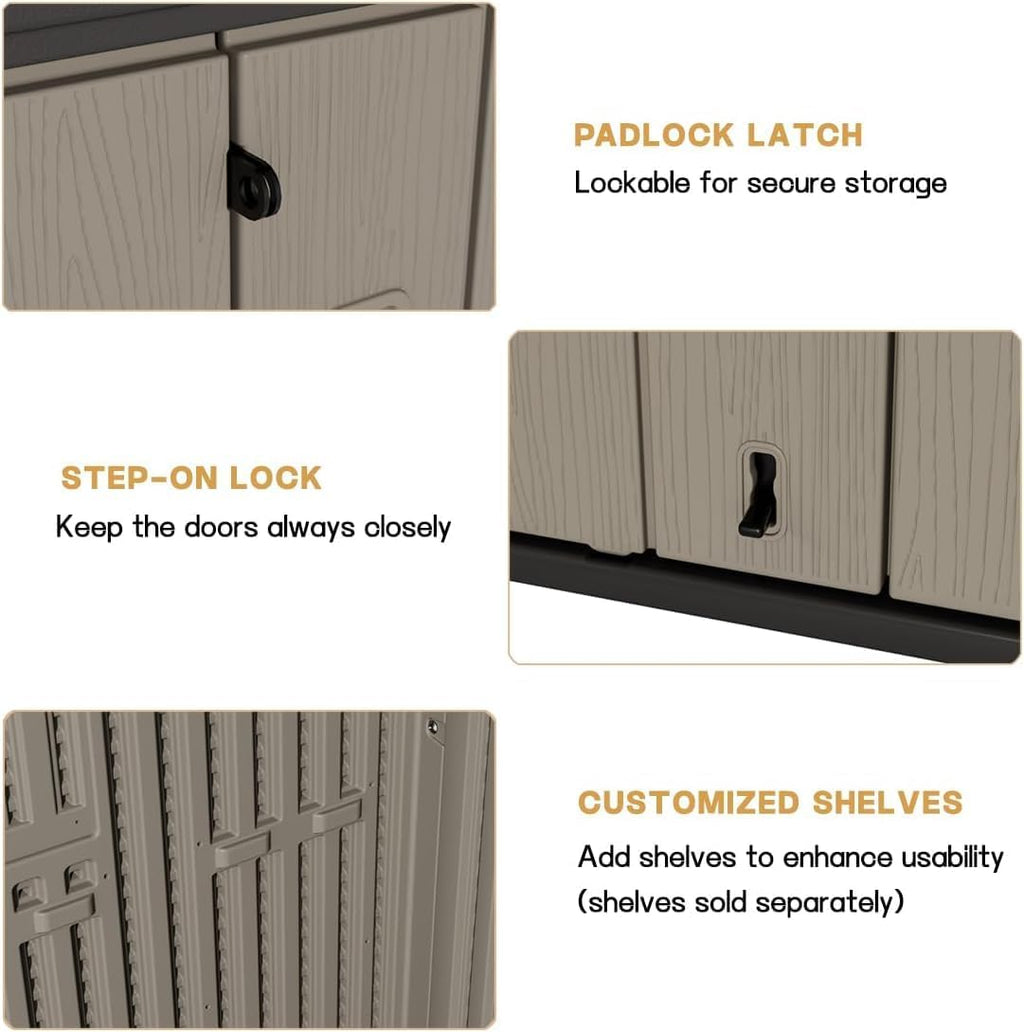 KINYING Outdoor Storage Shed,57 Cu.ft Vertical Outdoor Storage Cabinet Waterproof, Outdoor Resin Tool Shed for Patio Furniture, Garden Tools, Pool Accessories, Lawn Mower(Coffee Color)