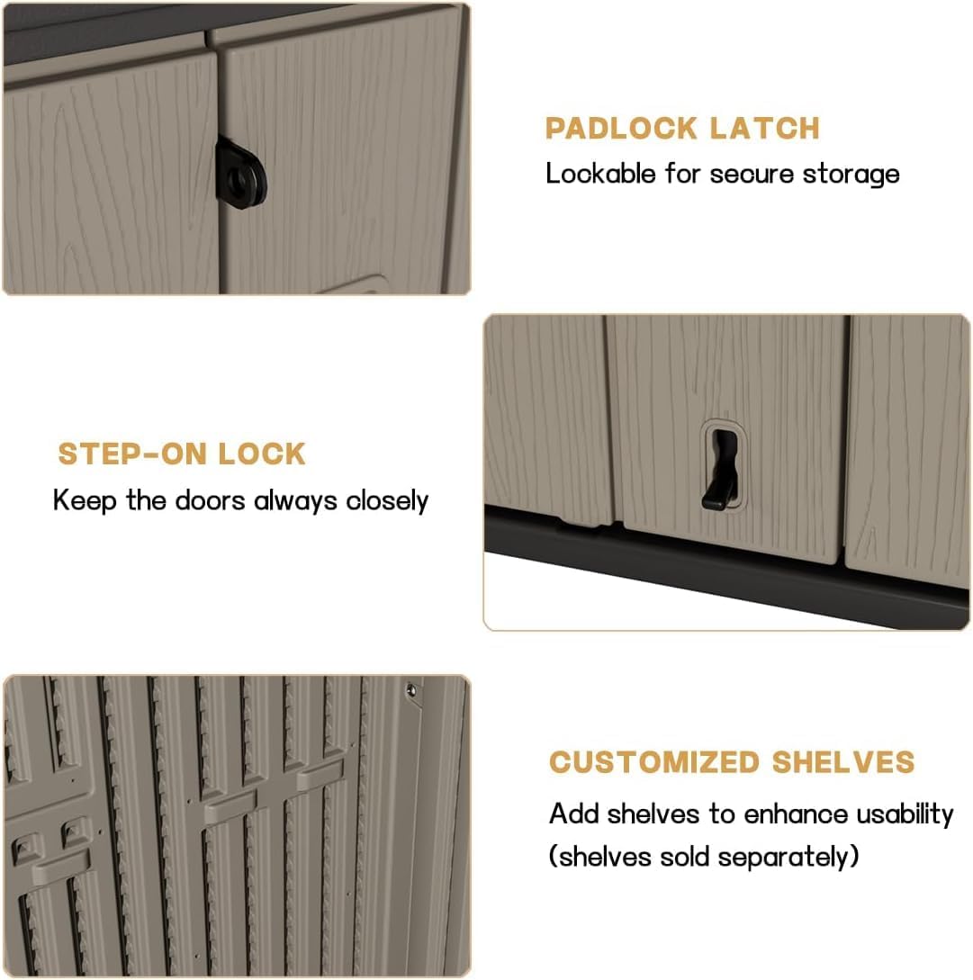 KINYING Outdoor Storage Shed,57 Cu.ft Vertical Outdoor Storage Cabinet Waterproof, Outdoor Resin Tool Shed for Patio Furniture, Garden Tools, Pool Accessories, Lawn Mower(Coffee Color)