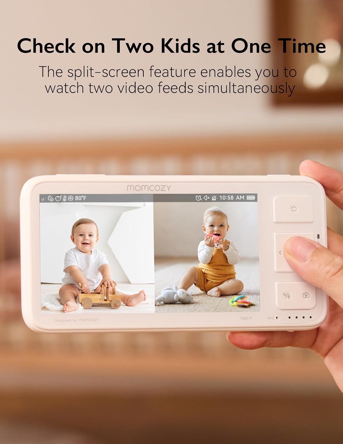Momcozy Baby Monitor with 2 Cameras 5.5' 1080P Full HD Split Screen Video Baby Monitor with Camera and Audio, No WiFi 5800mAh Battery, ECO, VOX, Clear Night Vision 1640ft Range (SD Card not Included)