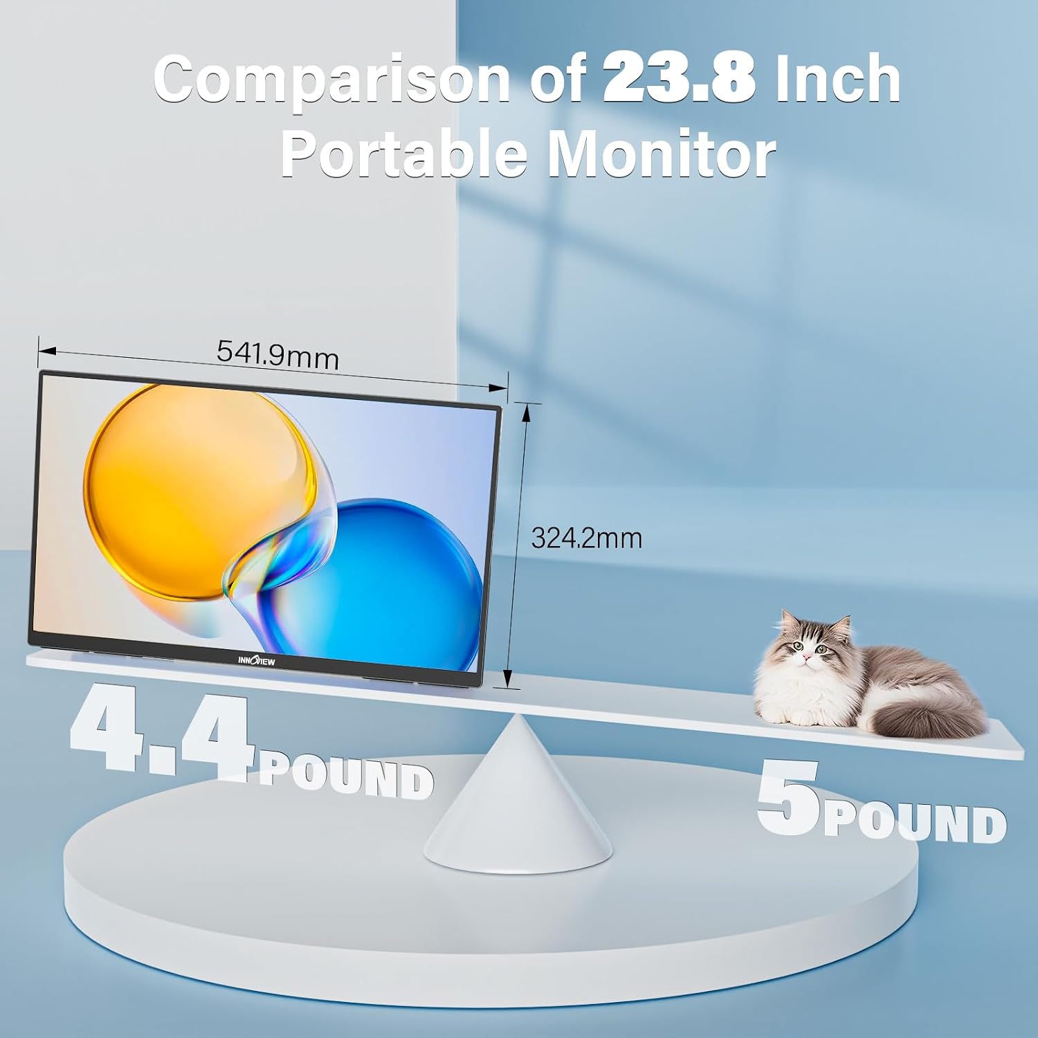Innoview 23.8' 4K Large Portable Monitor, UHD (3840*2160) 100%sRGB IPS Speakers USB-C HDMI Work Home Second Monitor W/180°Adjustable Stand for Laptop, Desktop, Macbook, Phones, Tablet, PS5/4, Switch