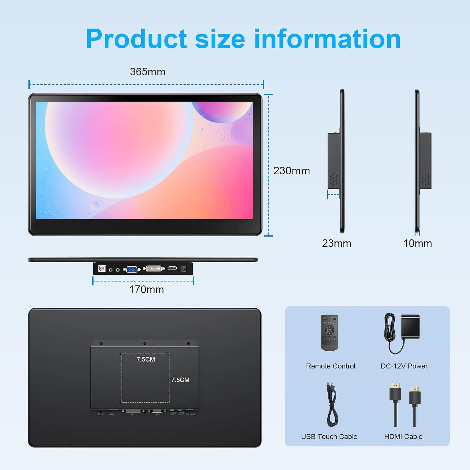15.6' Touchscreen Monitor - HDR 1080P IPS with VGA DVI HDMI VESA Dual-Speaker,10-Point Industrial Touch screen Monitor with Remote Control for PC,Laptop,RPi,POS,Kiosk,Home,Industrial(Matte Black)