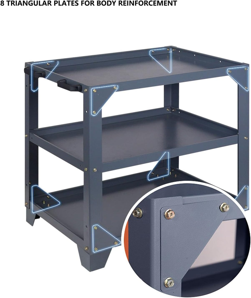 Toolbox Heavy Duty Rolling Tool Cart with Three-Tier Thickened Storage Shelves and Wheels, Steel Utility Cart for Garage Warehouse Repair Shop Tool Box