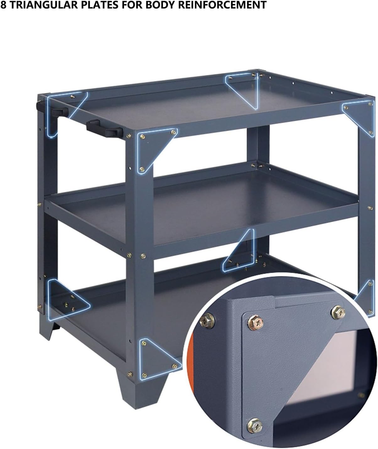 Toolbox Heavy Duty Rolling Tool Cart with Three-Tier Thickened Storage Shelves and Wheels, Steel Utility Cart for Garage Warehouse Repair Shop Tool Box