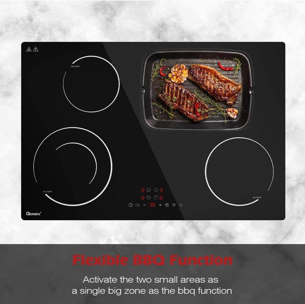 Electric Cooktop 30 Inch 220V~240V, Drop-in Ceramic Stove Burner,4 Burners Black Glass Cooktop with Flexible Ring,7200W Built in Electric Stove,Touch Control