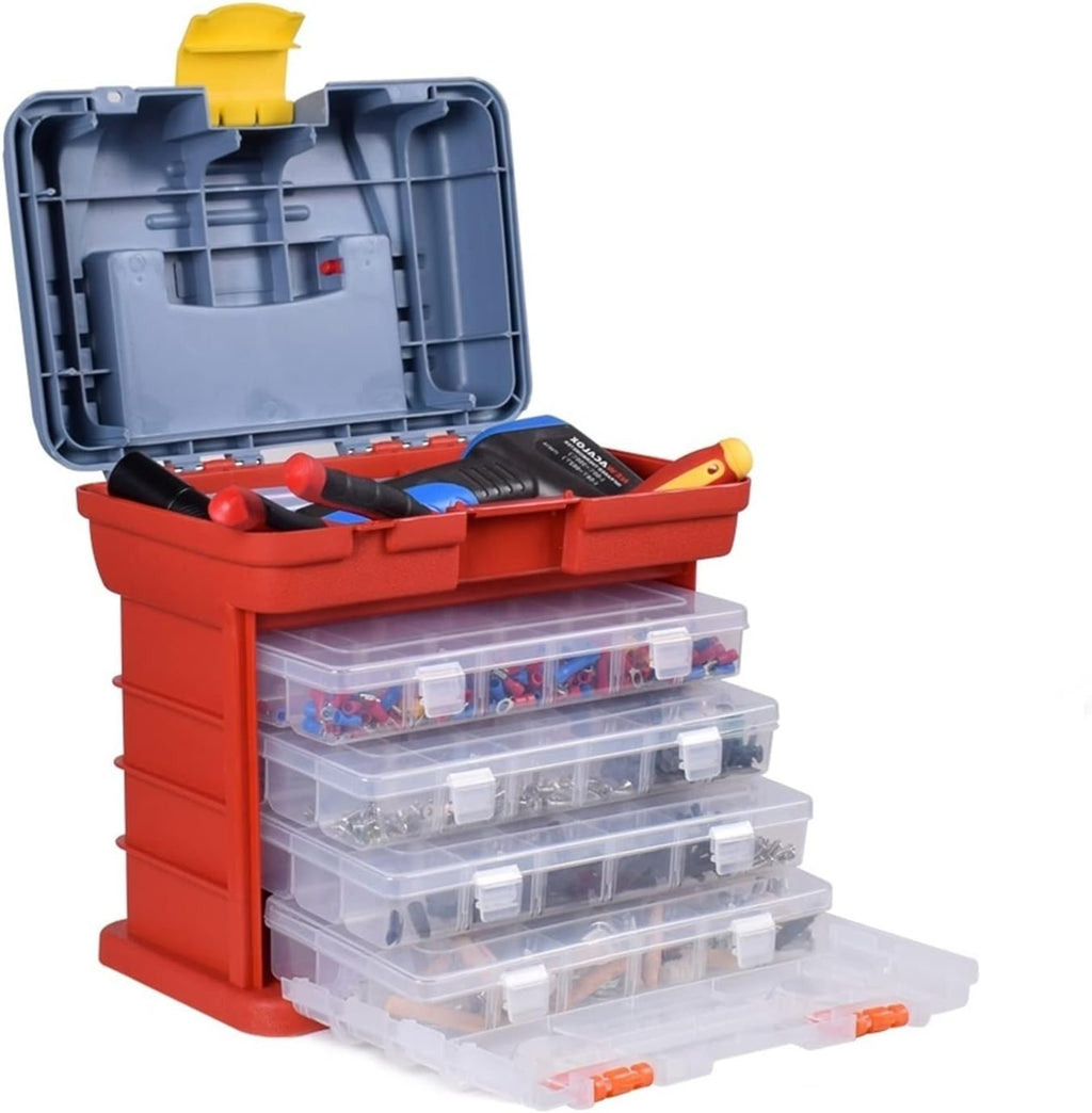 Portable Tool Box Tool Box Multipurpose Tackle Organizer, Portable 4 Tier Fishing Accessory Case - Removable Tray & Adjustable Dividers Small Parts Box