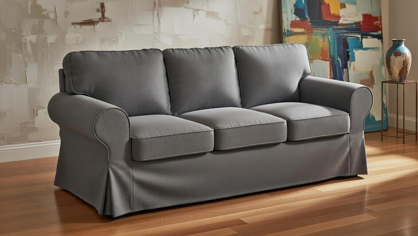 Heavy Duty UPPLAND (Not EKTORP) Sofa Cover Replacement Compatible with IKEA UPPLAND 3 Seat Sofa, Loveseat, Armchair, Sectional Corner, or Footstool Slipcover Only (Uppland 3 Cotton Dark Gray)