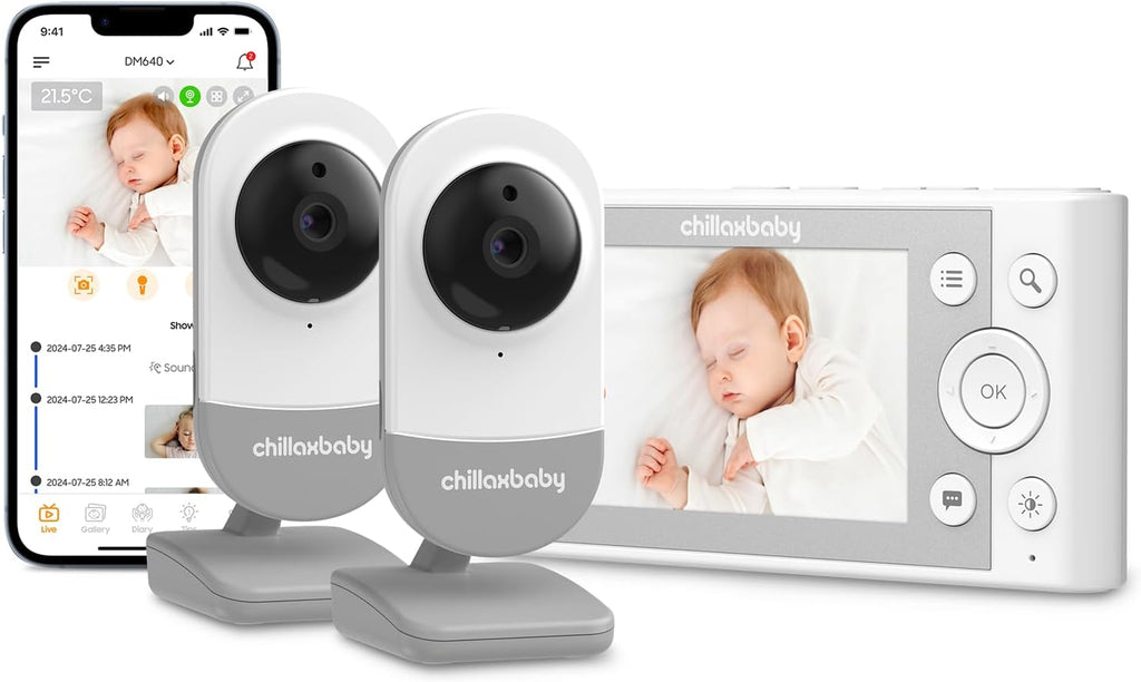 Chillax Daily Video Baby Monitor - WiFi Smart Baby Monitor with Two Cameras & Parent Unit,App Support,HD Camera, Privacy Protection WiFi ON/Off Switch, 2-Way Audio,Night Vision,Cry Detection