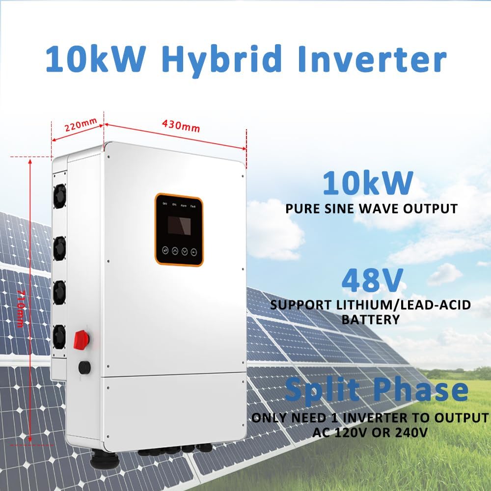 10kW Solar Panel Kit Complete System with 18pcs 550W Bifacial Solar Panels, 16kWh Lithium Batteries, 10kW Hybrid Inverter, Solar Cables, Solar Connectors for DIY Off Grid Living