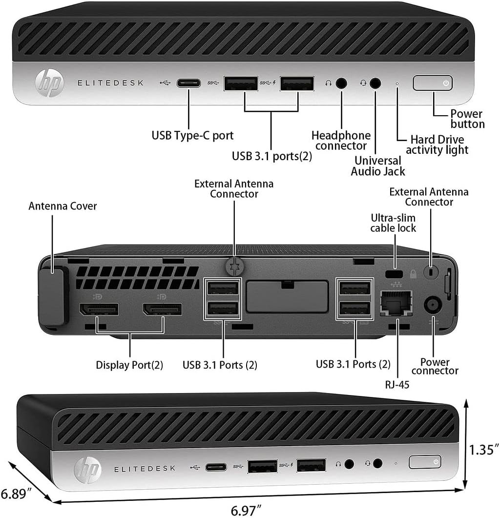 HP EliteDesk 800 G4 DM Dual 22 inch Computer Monitors and Mount Bundle, Intel i5-8500,16GB Ram 512GB NVMe SSD,WiFi,Windows 11 (Renewed)