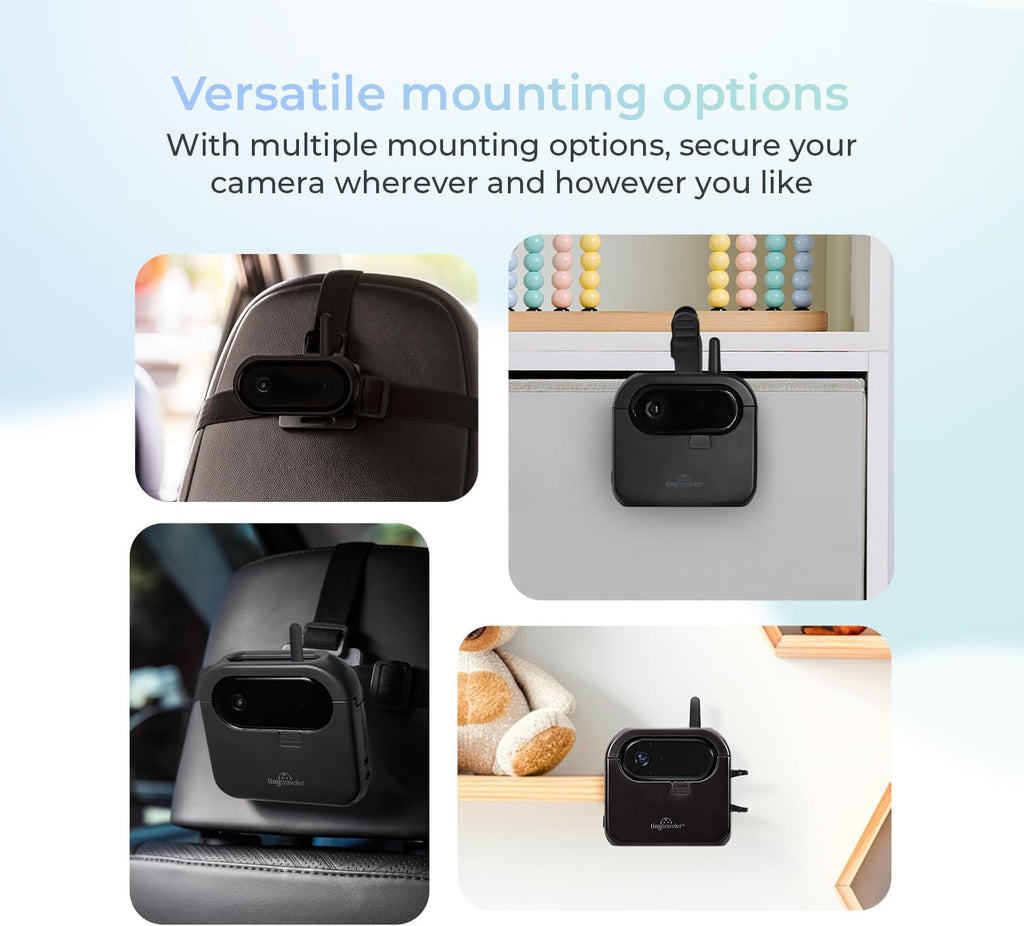 Tiny Traveler Ai Smart Wireless Baby Car Monitor with Power Bank - AI-Powered Safety Alerts: Cry/Laugh/Stand Detection, Virtual Fence, Long Range 1000ft Night Vision Lullabies Night Light - Black