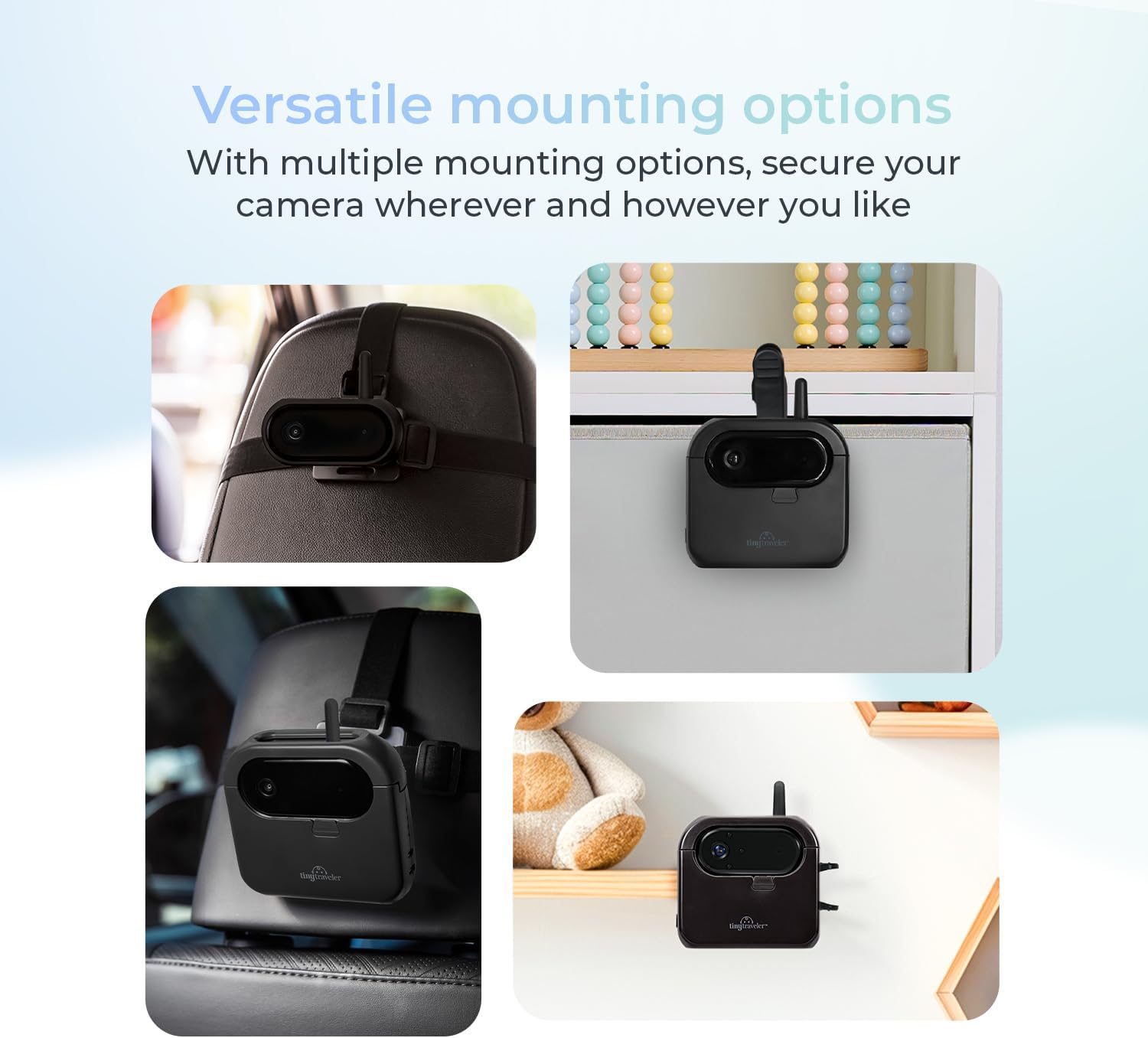 Tiny Traveler Ai Smart Wireless Baby Car Monitor with Power Bank - AI-Powered Safety Alerts: Cry/Laugh/Stand Detection, Virtual Fence, Long Range 1000ft Night Vision Lullabies Night Light - Black