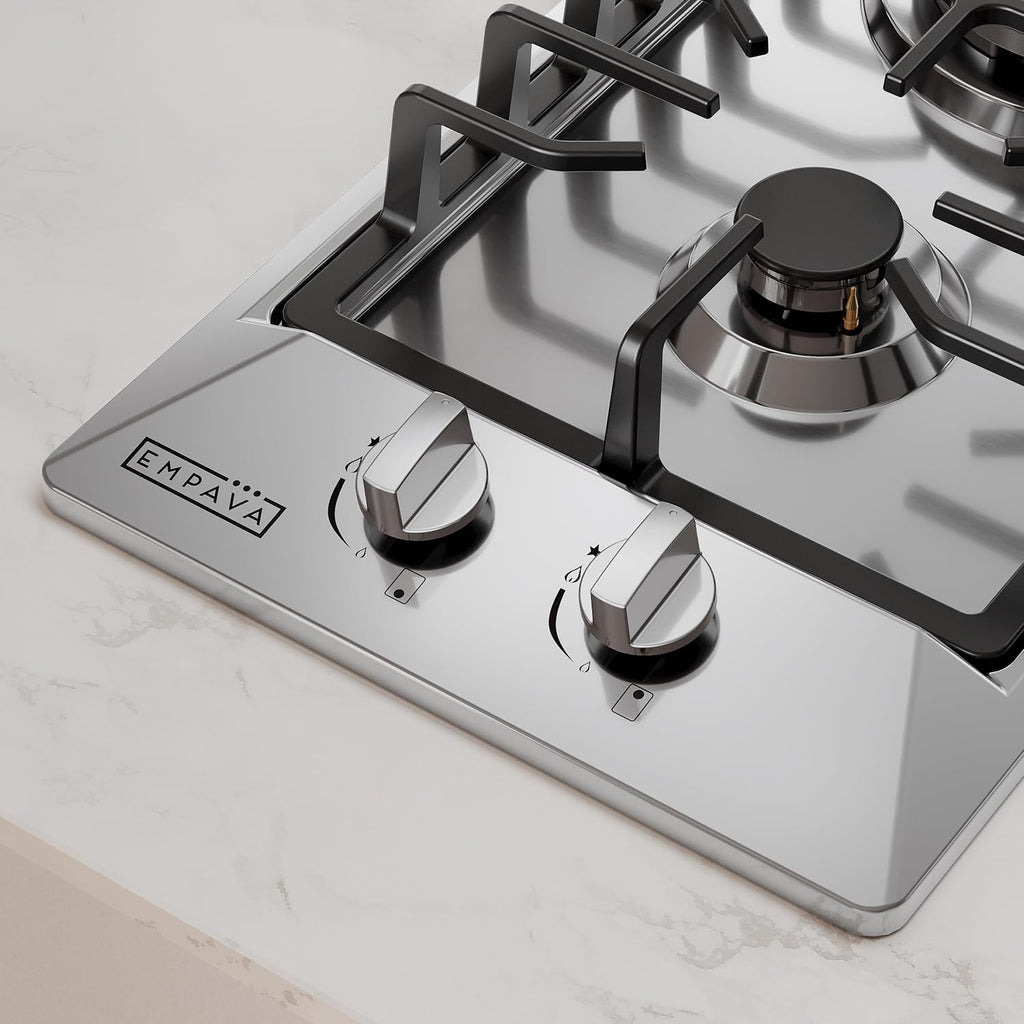Empava 12' Gas Stove Cooktop with 2 Italy Sabaf Sealed Burners NG/LPG Convertible in Stainless Steel, 12 Inch