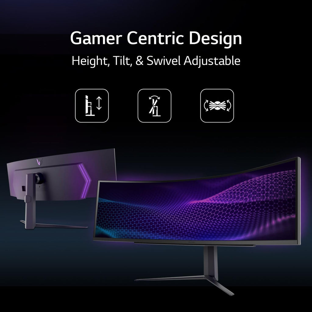 LG 49' Ultragear DQHD (5120x1440) Curved Gaming Monitor, 240Hz, 1ms, VESA DisplayHDR 1000, HDMI 2.1, DisplayPort, 4-Pole HP Out DTS HP:X, AMD FreeSync Premium Pro, Tilt/Swivel/Height Stand, Black