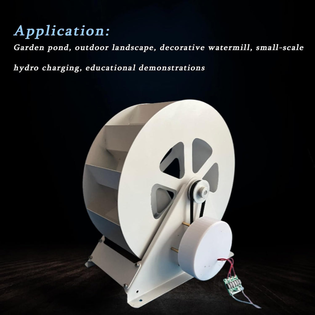 100W Waterwheel Hydroelectric Generator, Low-Speed Hydro Water Wheel Generator With Silent Belt & Gear Drive, Portable Outdoor Micro Turbine Water Generation With LED Light