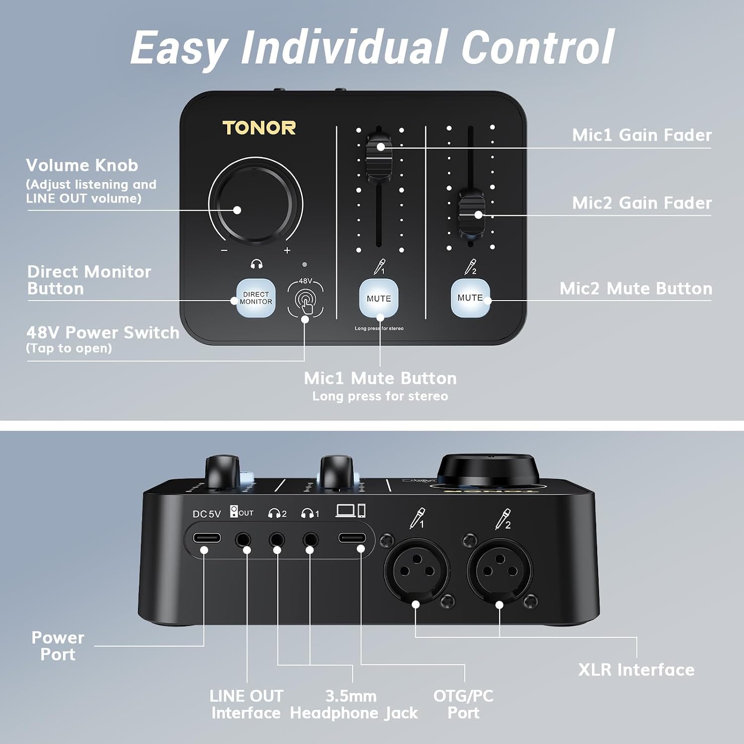 TONOR Podcast Equipment Bundle for 2, Audio Mixer with Dynamic Microphone and Boom Arm Set, XLR Mic with Studio Audio Interface, Boom Arm, All-in-One Pack for Recording, Podcasting, Streaming, POD-2