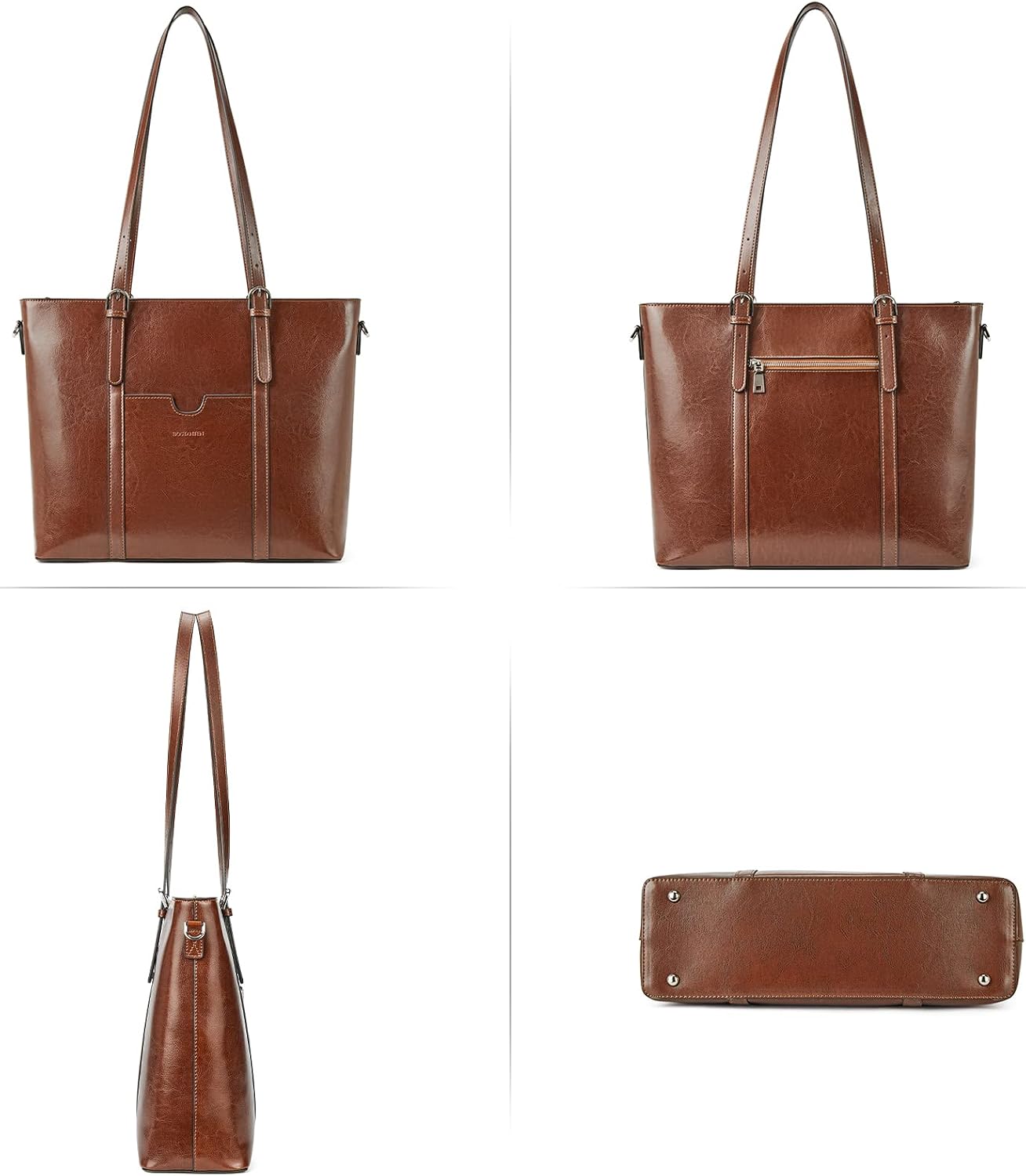 BOSTANTEN Leather Laptop Bag Work Tote for Women Shoulder Handbag Briefcase 15.6 inch Satchel Computer Bag