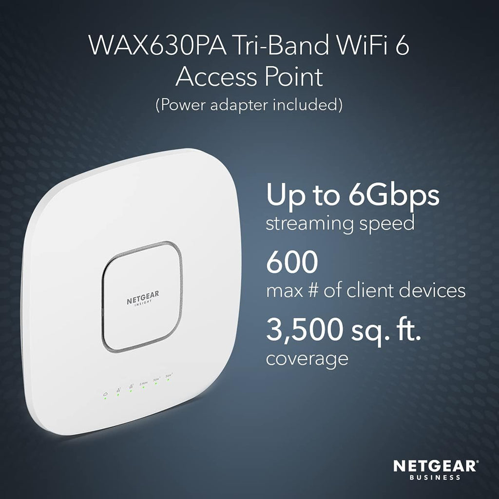 NETGEAR Cloud Managed Wireless Access Point (WAX630PA) - WiFi 6 Dual-Band AX6000 Speed | Up to 600 Client Devices | 802.11ax | Insight Remote Management - , White (Renewed)