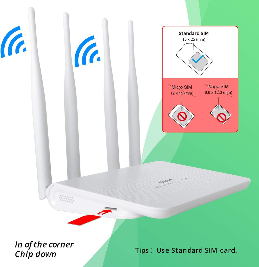 4G LTE CPE Unlocked 4G Wireless WiFi Router with SIM Card Slot-300Mbps WiFi Hotspot Router，Support T-Mobile and ATT (4 Antenna)