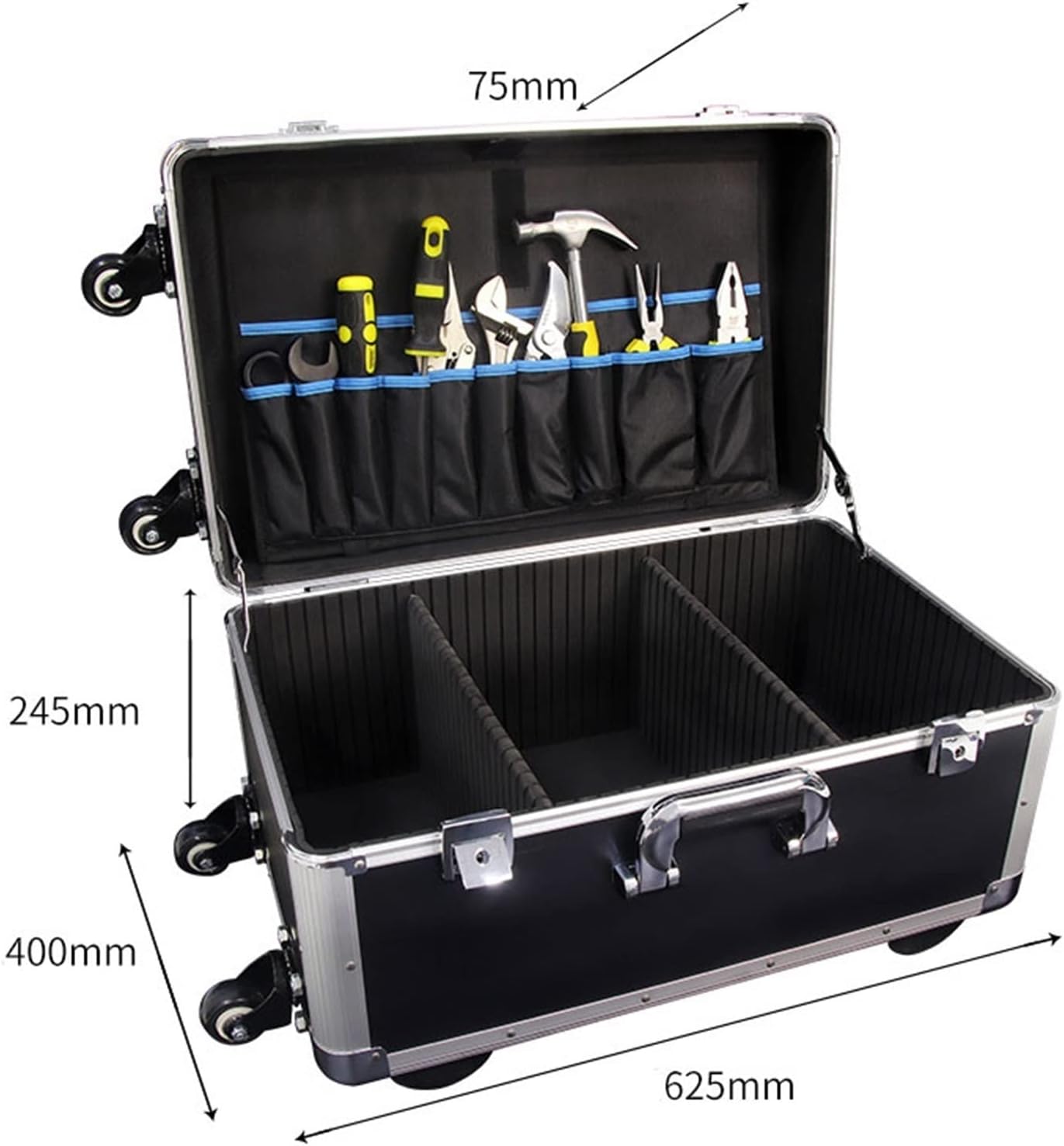 Portable Tool Box Portable Storage Tool Case Wheeled Carrying Case Equipment Storage Box with Telescoping Handle and Removable Shelves Small Parts Box (Size : L)