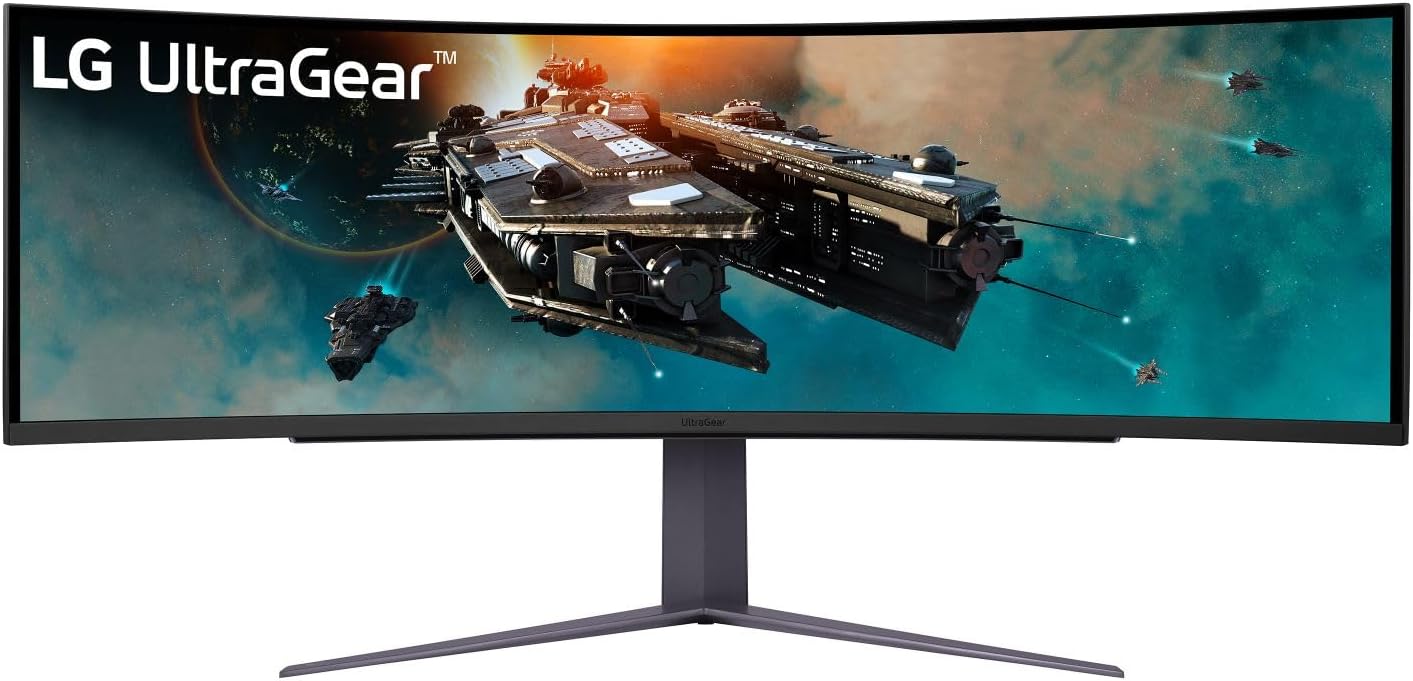 LG 49' Ultragear DQHD (5120x1440) Curved Gaming Monitor, 240Hz, 1ms, VESA DisplayHDR 1000, HDMI 2.1, DisplayPort, 4-Pole HP Out DTS HP:X, AMD FreeSync Premium Pro, Tilt/Swivel/Height Stand, Black