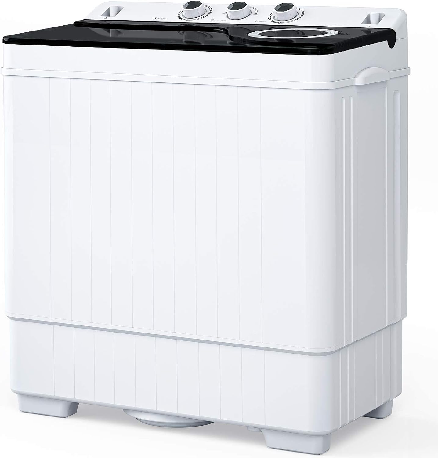 Compact Twin Tub Portable Mini Washing Machine 26lbs Capacity, Washer(18lbs)&Spiner(8lbs)/Built-in Drain Pump/Semi-Automatic (White&Black)