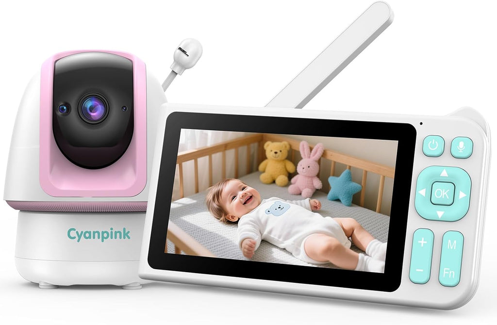 Video Baby Monitor, 2000ft Long Range, Enhanced Signal Stability, No WiFi, 5' HD Screen, 5000mAh, 1080p Camera, Super Clear Night Vision, Pan-Tilt-Zoom, 2-Way Audio, AI Cry & Motion Alarm