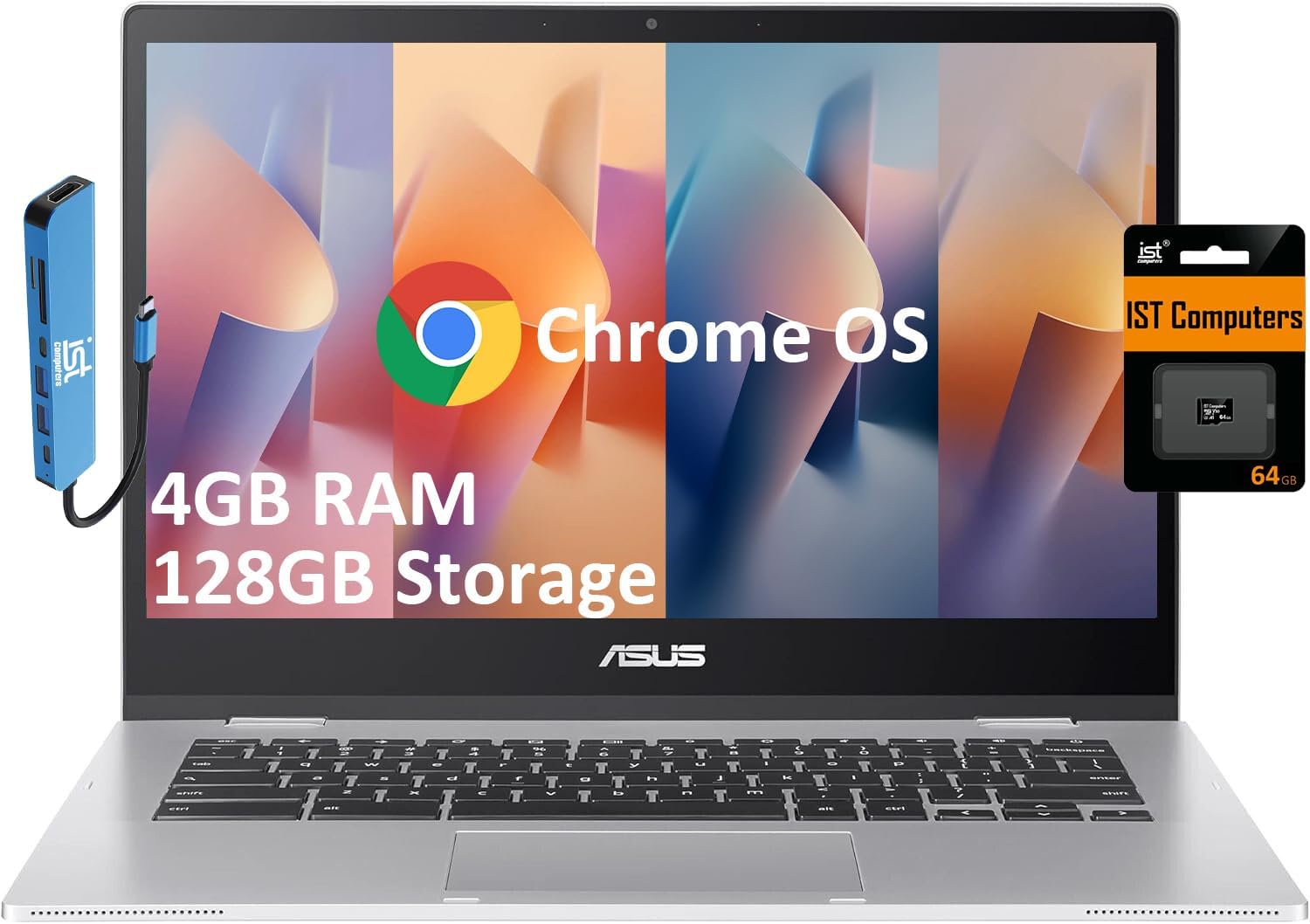 ASUS Chromebook 14 Laptop (14' FHD Anti-Glare, Intel Celeron N4500, 4GB RAM, 128GB Storage (64GB eMMC+ 64GB IST SD Card)), Home & Student, IST HUB, 12-Hour Long Battery Life, Webcam, Wi-Fi, Chrome OS
