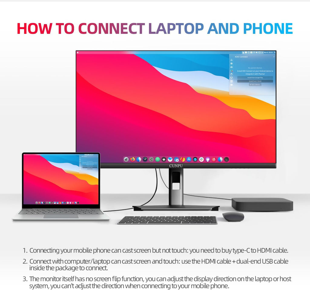 CUNPU 27 Inch Touchscreen Monitor, 10 Point Touch, FHD 1080P 60Hz Nano IPS Screen, 100% SRGB, VESA Wall Mountable, Tilt Adjustment, VGA HDMI for PC, Laptop Business & Work Station