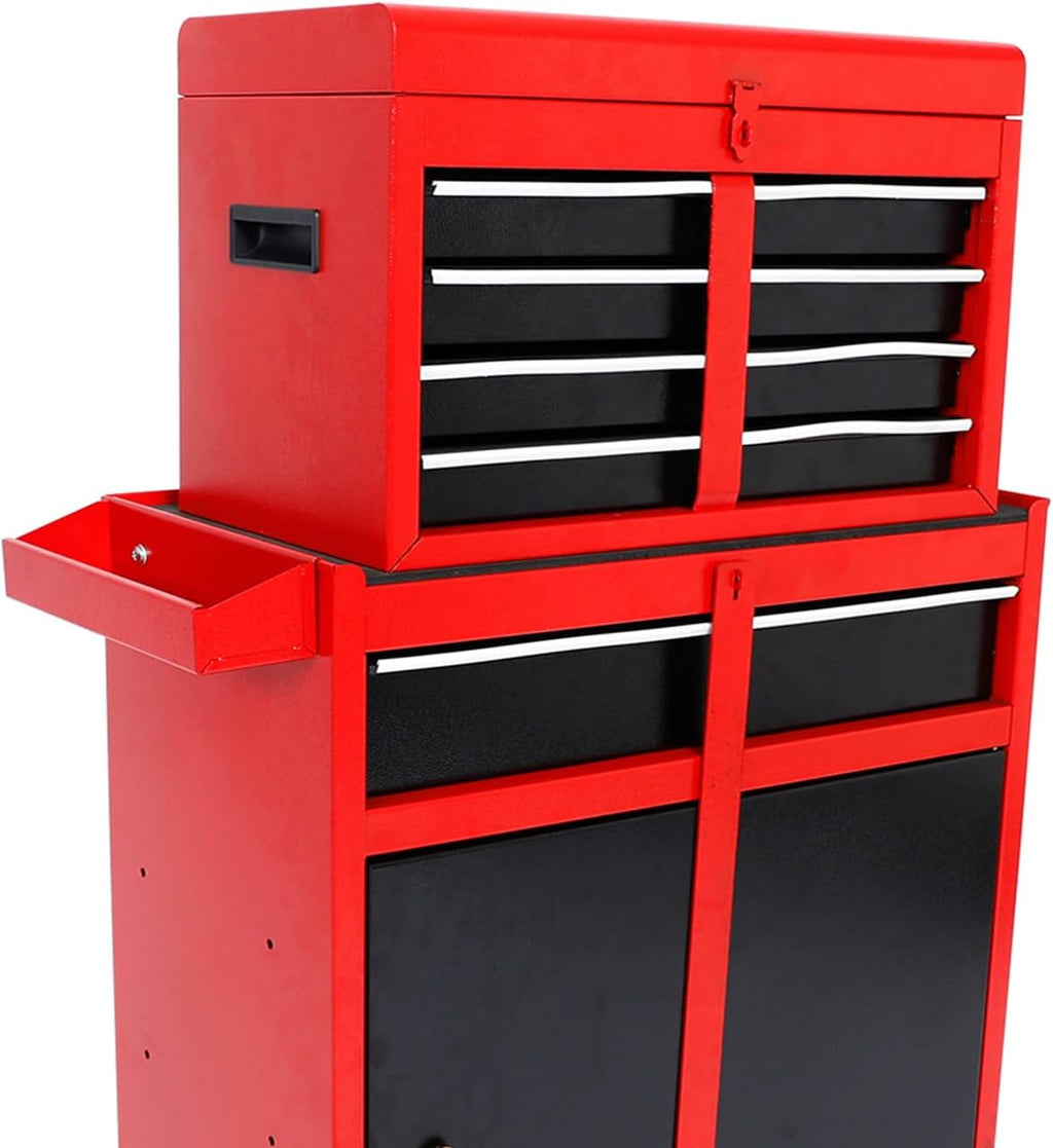 Rolling Tool Chest with 5 Drawers, Metal Storage Cabinet, Lockable Tool Storage Box Metal Organizer (Red)