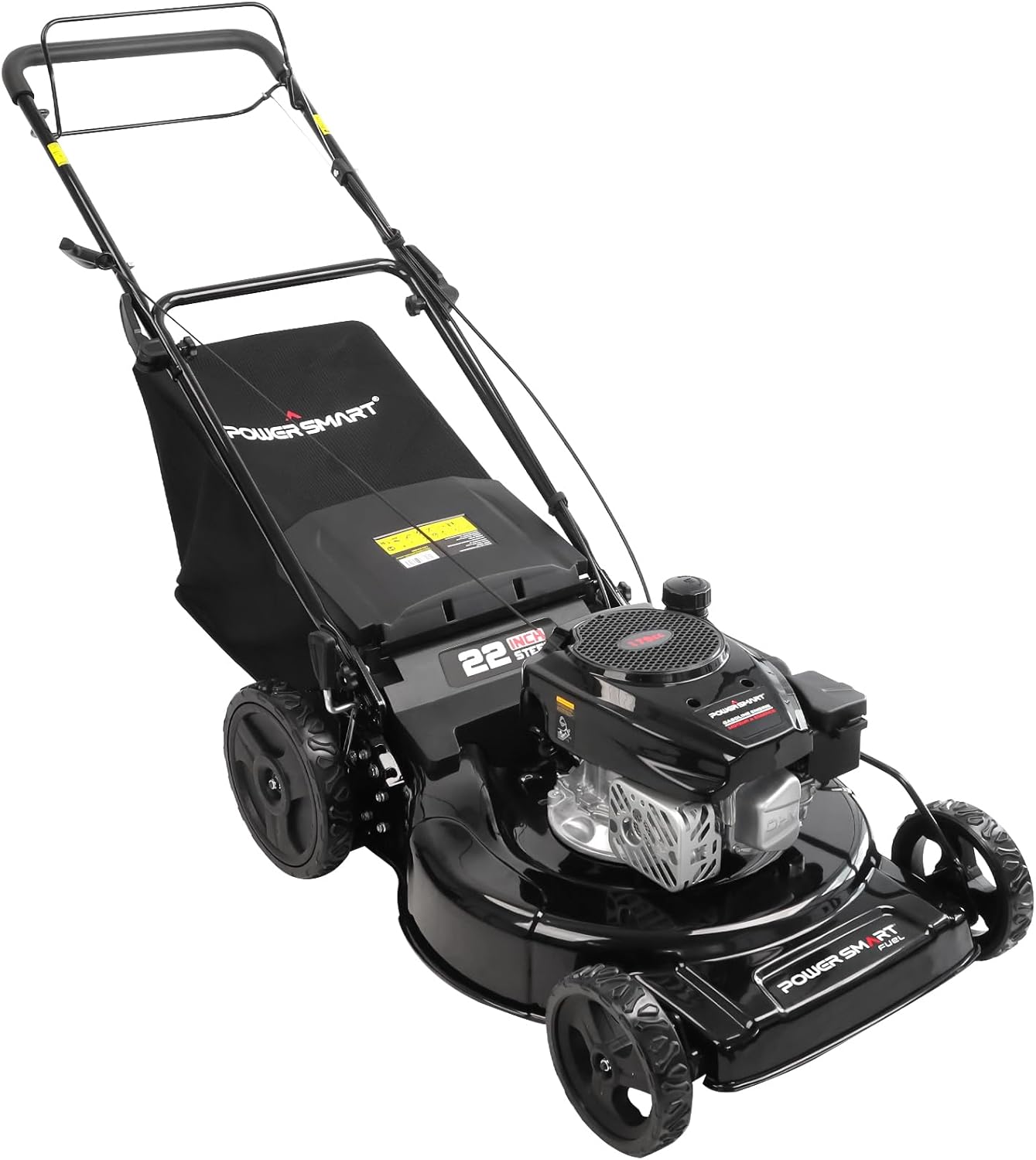 PowerSmart Self Propelled Gas Lawn Mower, 22 in. with 170cc OHV Engine, 3-in-1 Rear-Wheel Drive High Wheels, Black