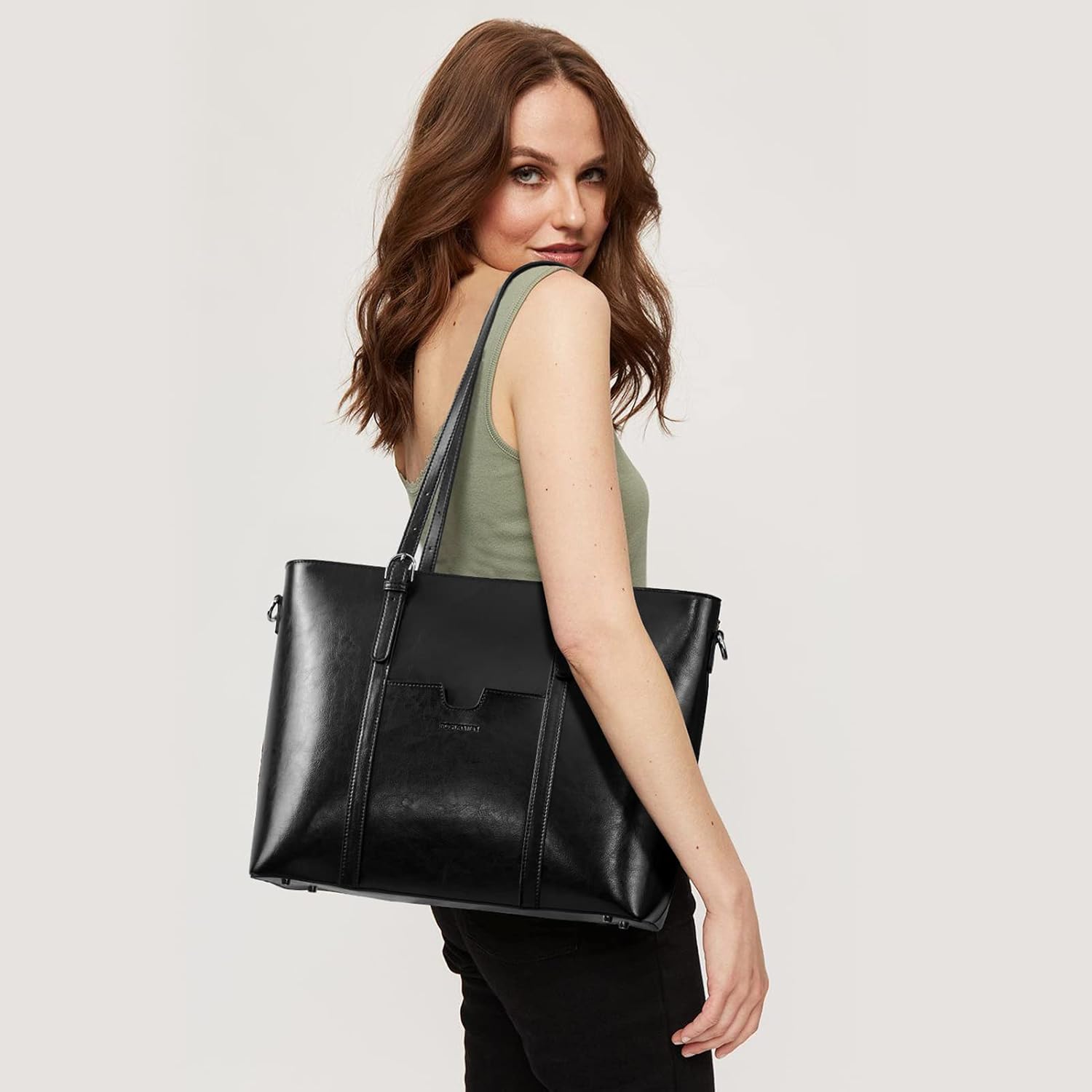 BOSTANTEN Leather Laptop Bag Work Tote for Women Shoulder Handbag Briefcase 15.6 inch Satchel Computer Bag