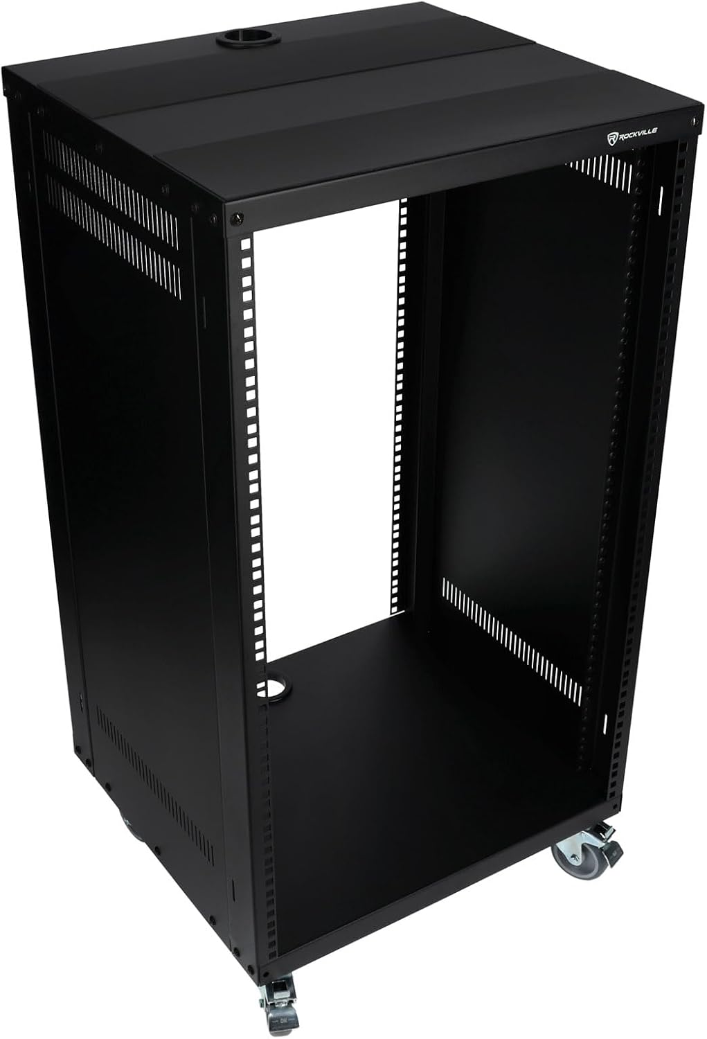 Rockville RR18U 18U Live Sound/Recording Studio Rack Case with Wheels, Reversible Rack Rails, Front & Rear Mounting, Cable Management Ports, 440lb Capacity