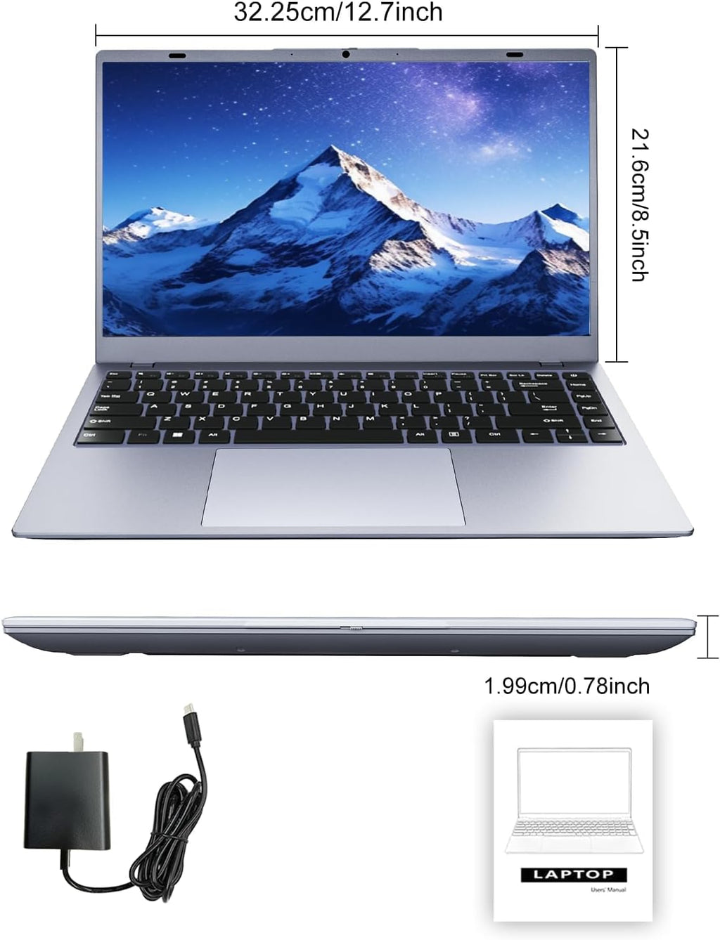 2026 Silver Laptop, Pentium Gold 6500Y Processor(Up to 3.4 GHz),8GB RAM 256GB SSD,14 Inch FHD IPS Display, 5000mAh Battery,Type-C