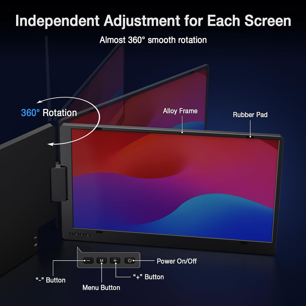 KYY 15.6' Laptop Screen Extender, 1080P FHD IPS Portable Monitor, One Cable USB-C Triple Monitor, Dual Travel Screen for 12'-17'' Laptops, 360° Rotation & Kickstand，X90D (Driver Need)