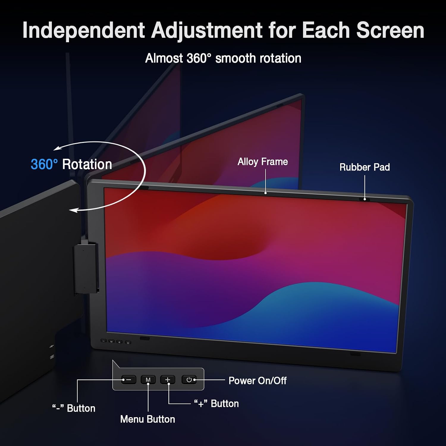 KYY 15.6' Laptop Screen Extender, 1080P FHD IPS Portable Monitor, One Cable USB-C Triple Monitor, Dual Travel Screen for 12'-17'' Laptops, 360° Rotation & Kickstand，X90D (Driver Need)